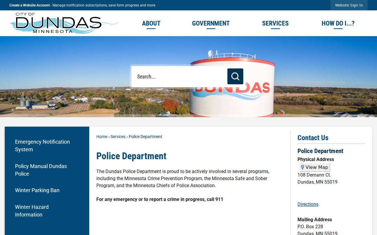 Dundas police contact page used for a Dundas warrant search