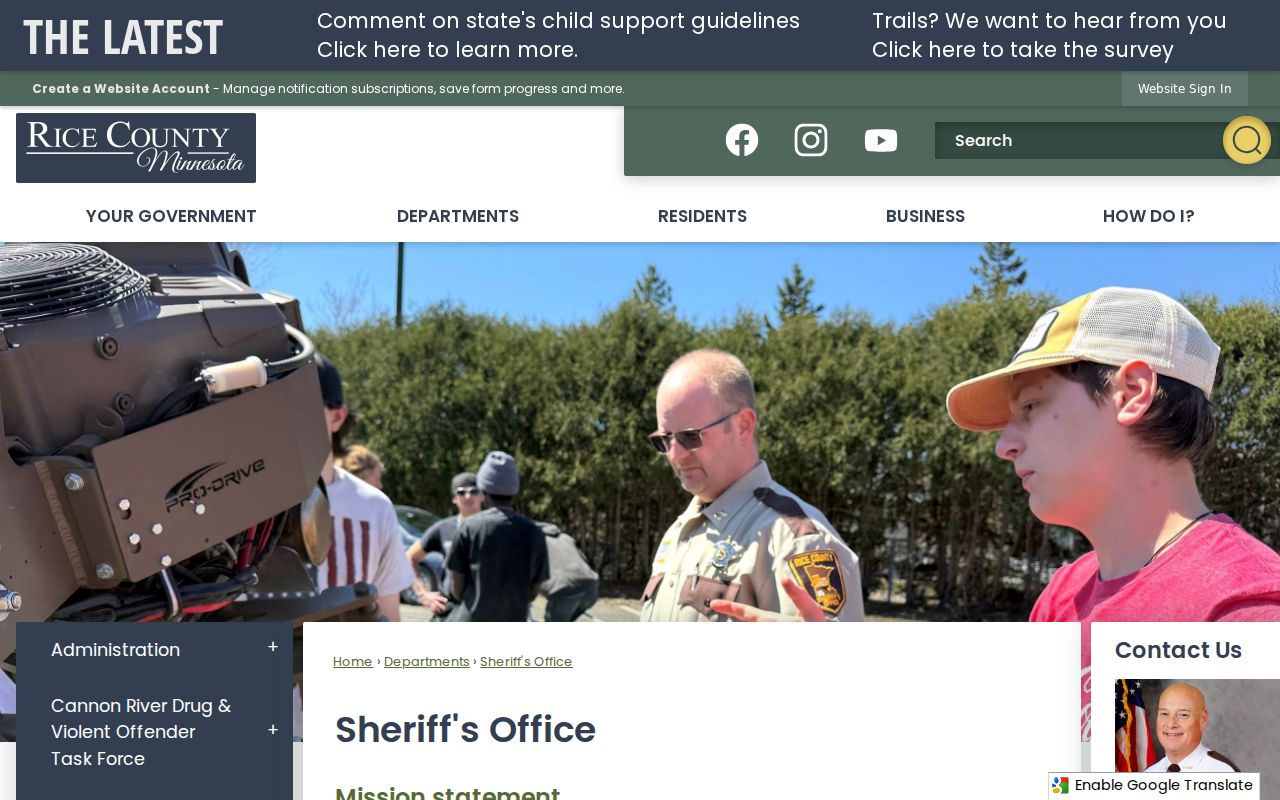 Rice County Sheriff's Office contact block used for serving Rice County warrants